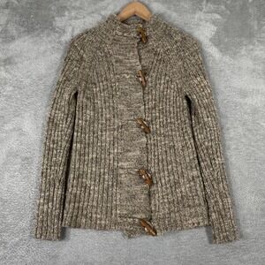 RuffHewn Cardigan Sweater Womens‎ Small Brown Wool Blend Toggle Rib Knit Chunky